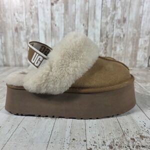 UGG Funkette Chestnut Suede Platform Slingback Slippers 1113474 Womens 8